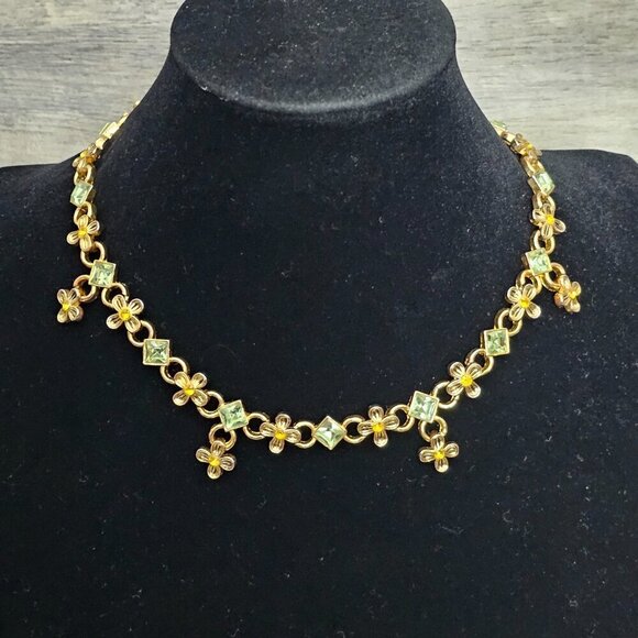 Vintage Gold Tone Floral Citrine Prasiolite Retro Link Necklace - Picture 3 of 7